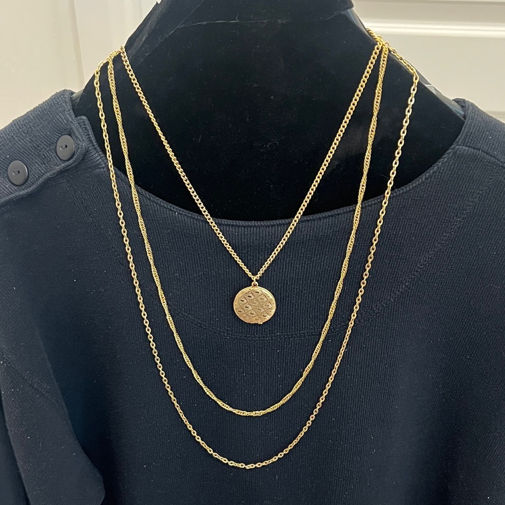 Layered Gold-Tone Locket/Pendant Necklace - Women's Triple Chain
